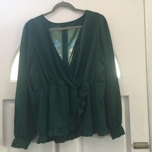Green Blouse with tie.